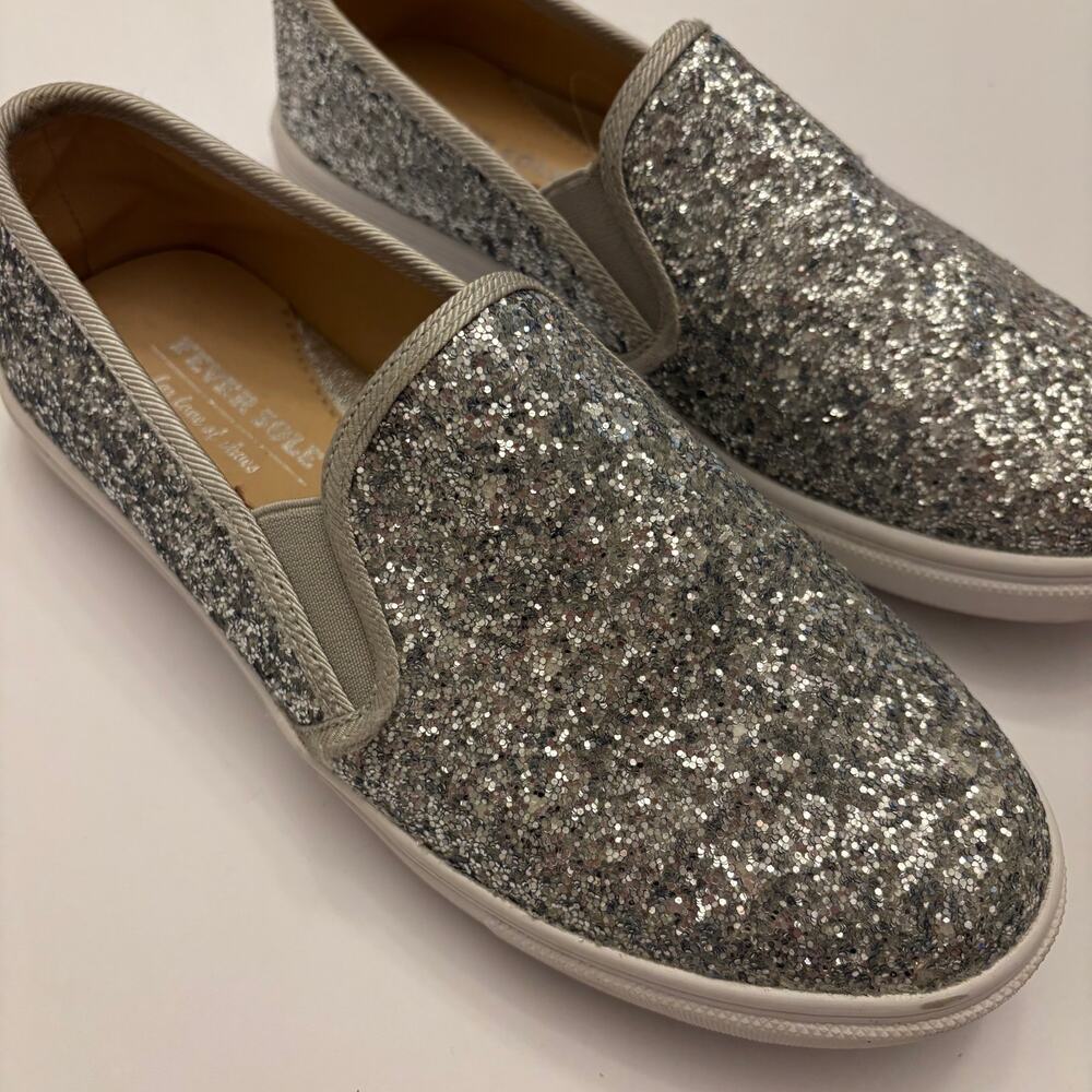 Five Sole Silver Glitter Slip On Sneakers Womens 6 Casual Shoes Sparkle